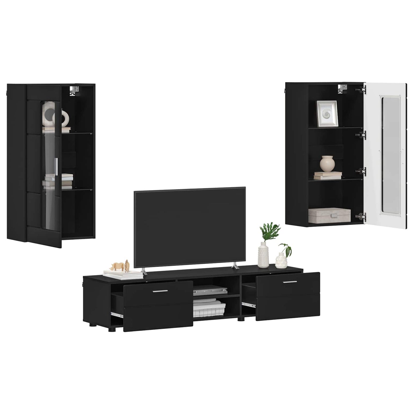 vidaXL Σετ επίπλου τηλεόρασης FLORIN 3 pcs Μαύρο Επεξεργασμένο ξύλο