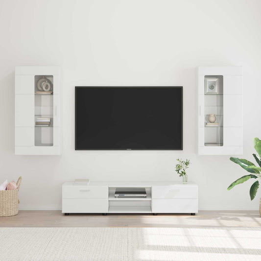 vidaXL Σετ επίπλου τηλεόρασης FLORIN 3 pcs Υψηλής γυαλάδας λευκό