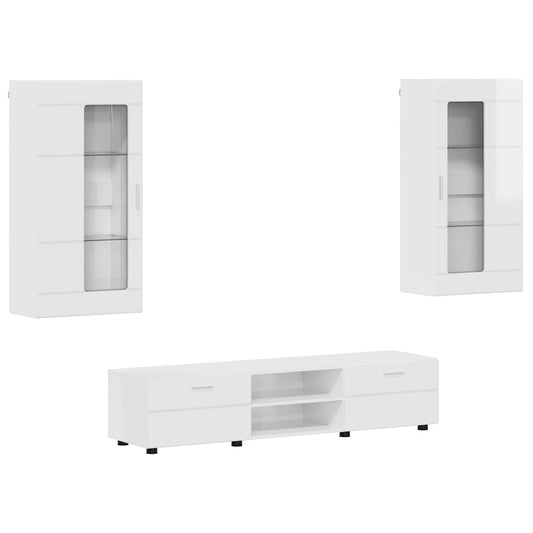 vidaXL Σετ επίπλου τηλεόρασης FLORIN 3 pcs Υψηλής γυαλάδας λευκό