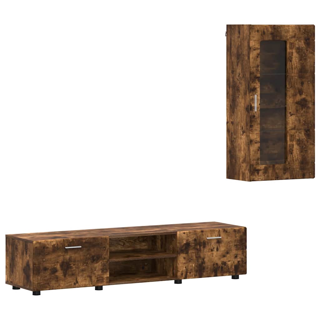 vidaXL Σετ επίπλου τηλεόρασης με ράφι Καπνιστό Δρύς Επεξεργασμένο ξύλο