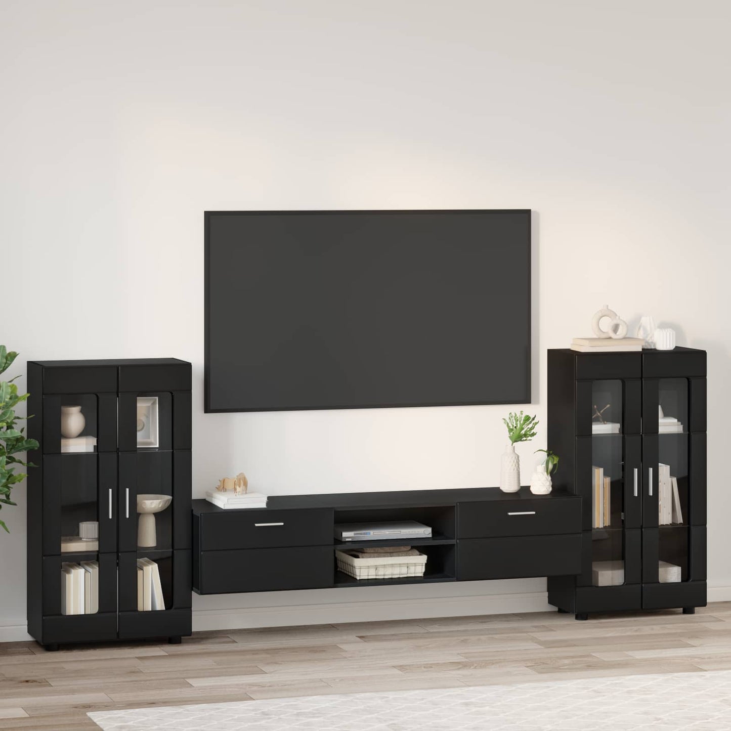 vidaXL Σετ επίπλου τηλεόρασης FLORIN 3 pcs Μαύρο Επεξεργασμένο ξύλο