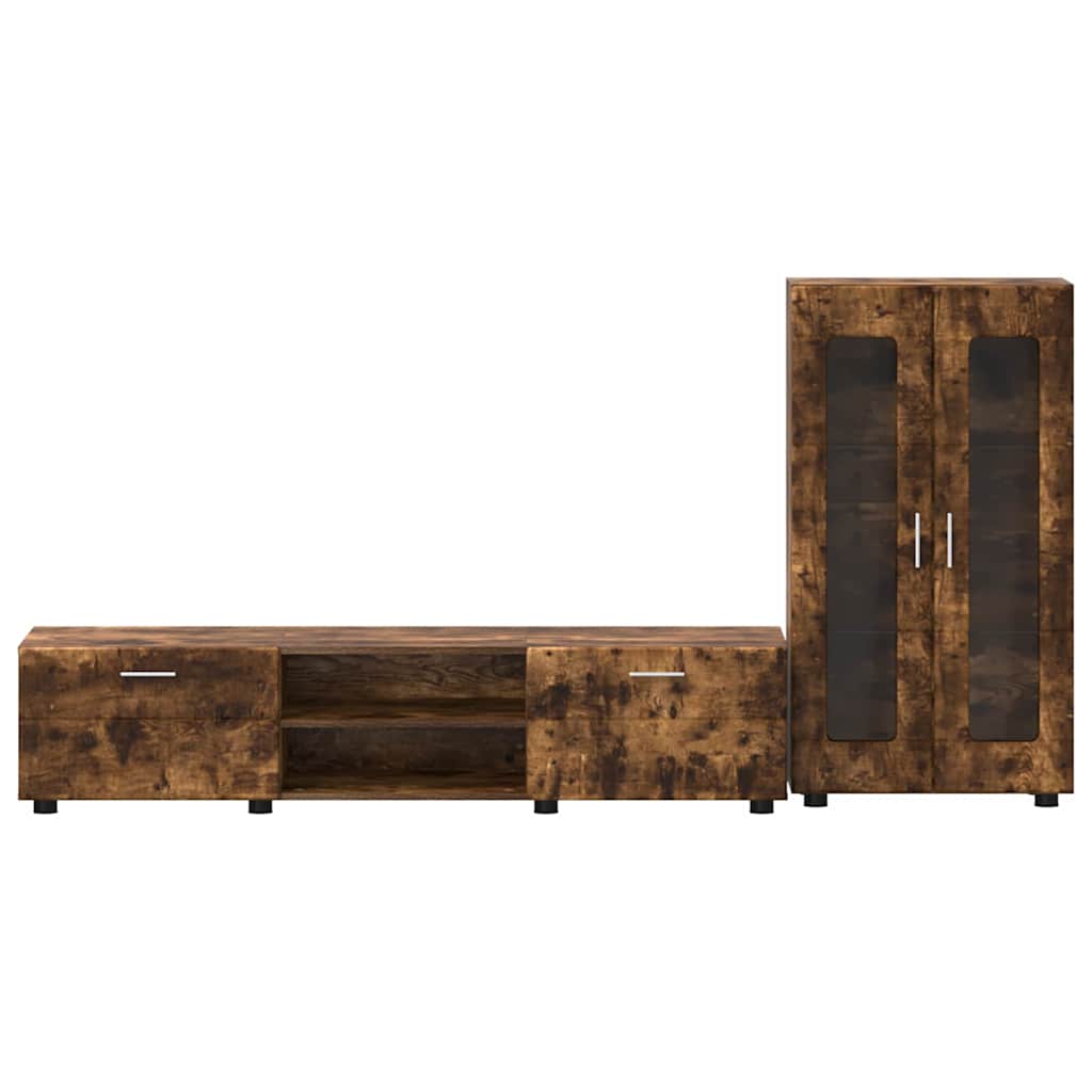 vidaXL Σετ επίπλου τηλεόρασης με ράφι Καπνιστό Δρύς Επεξεργασμένο ξύλο