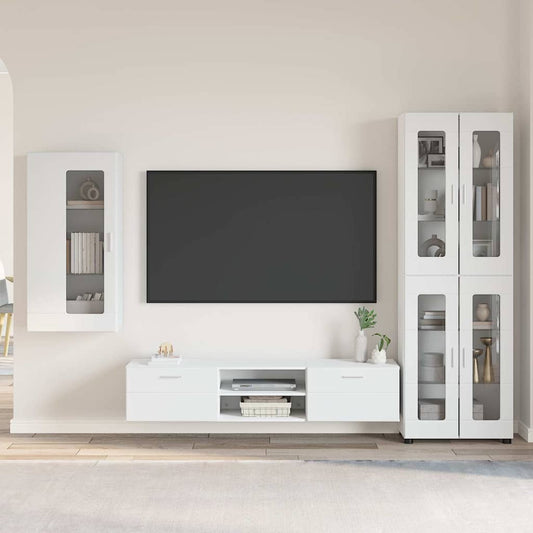 vidaXL Σετ επίπλου τηλεόρασης με συρτάρι Λευκό Επεξεργασμένο ξύλο