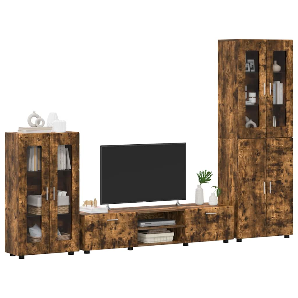 vidaXL Σετ επίπλου τηλεόρασης με ράφι Καπνιστό Δρύς Επεξεργασμένο ξύλο