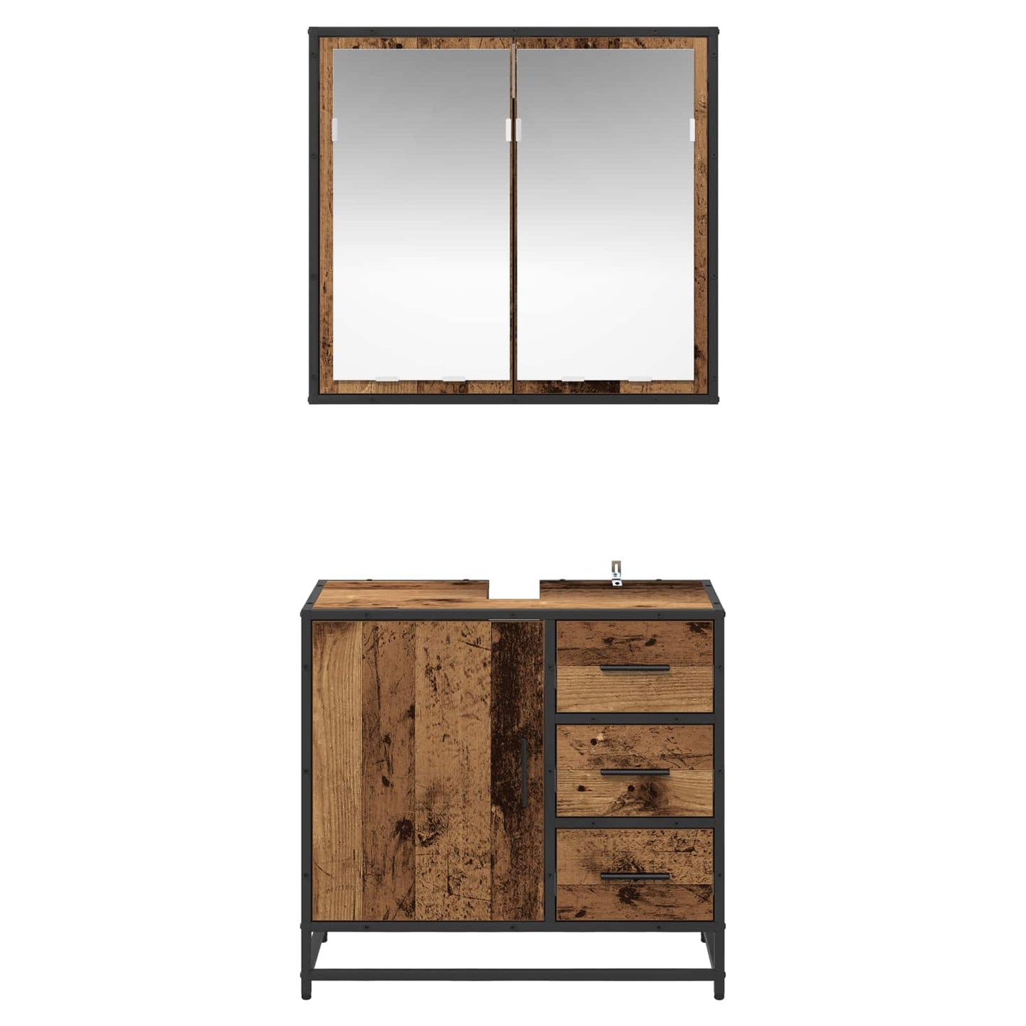 vidaXL Σετ Επίπλων Μπάνιου 2 τμχ. Παλιό Ξύλο 65 x 33 x 60 εκ