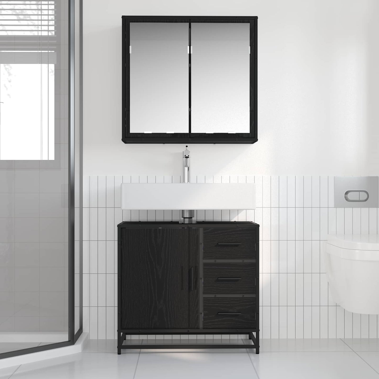 vidaXL Σετ Επίπλων Μπάνιου 2 τμχ. Μαύρη Οξυά 65 x 33 x 60 εκ