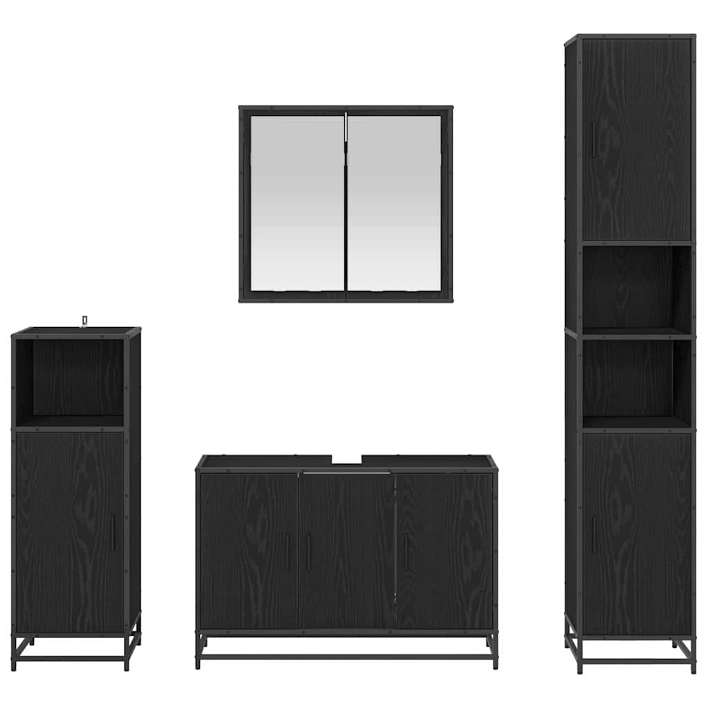 vidaXL Σετ Επίπλων Μπάνιου Επιτοίχιο 4 pcs Μαύρη δρυς 90 x 33 x 60 εκ.