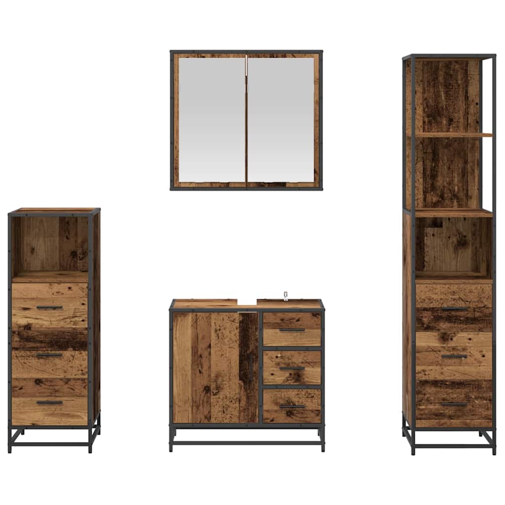 vidaXL Σετ Επίπλων Μπάνιου Επιτοίχιο 4 pcs Παλαιό ξύλο 65 x 33 x 60 εκ