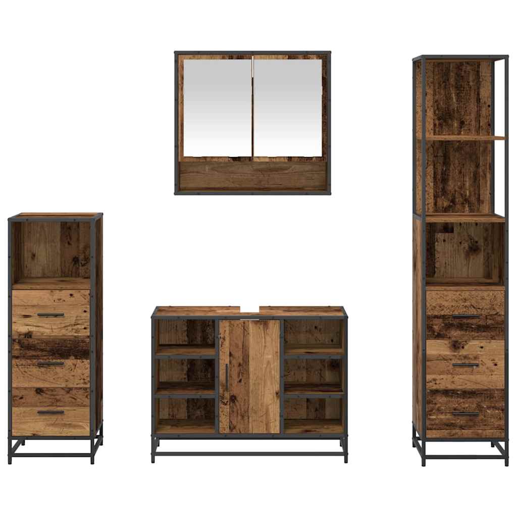 vidaXL Σετ Επίπλων Μπάνιου με ράφι 4 pcs Παλιό Ξύλο Επεξεργασμένο ξύλο