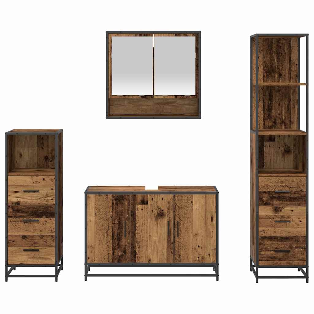 vidaXL Σετ Επίπλων Μπάνιου με ράφι 4 pcs Παλιό Ξύλο Επεξεργασμένο ξύλο