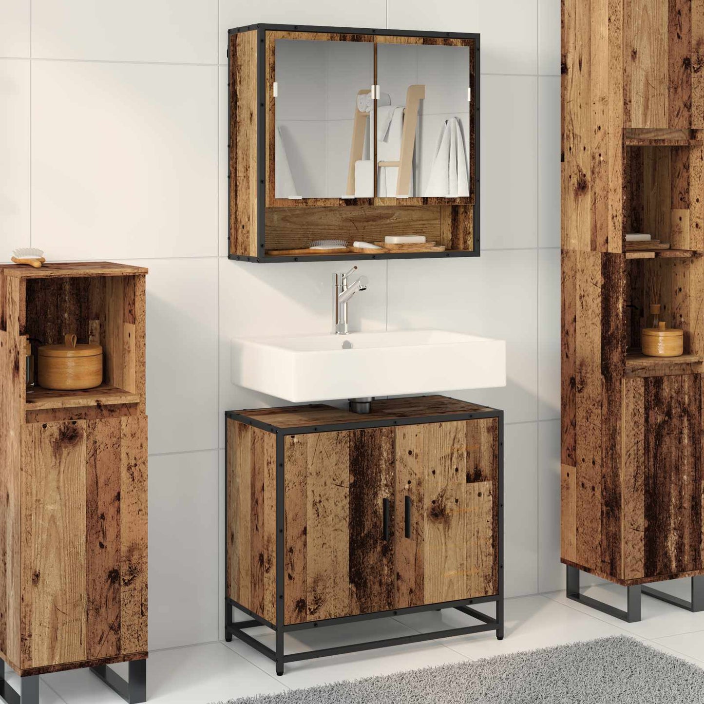 vidaXL Σετ Επίπλων Μπάνιου 2 τμχ. Παλιό Ξύλο 65 x 33 x 60 εκ