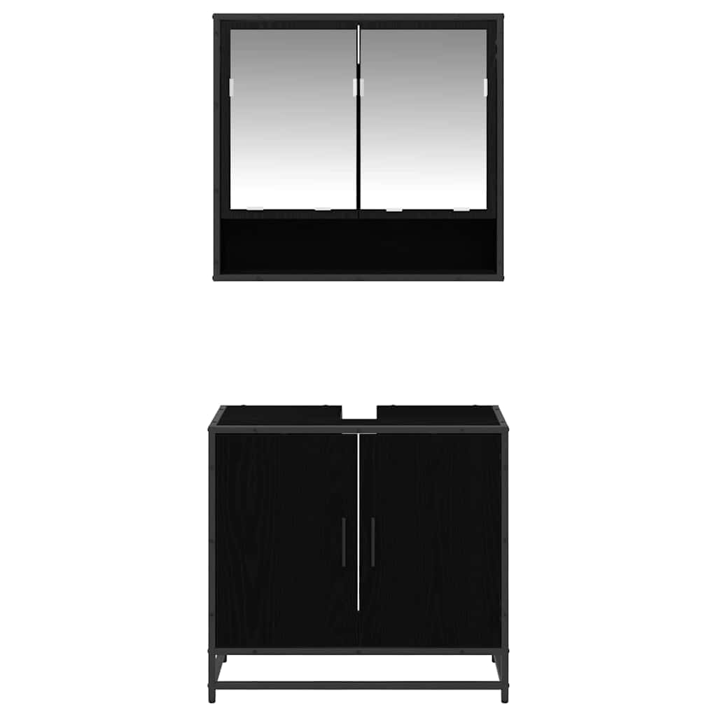 vidaXL Σετ Επίπλων Μπάνιου με ράφι 2 pcs Μαύρη Οξυά Επεξεργασμένο ξύλο