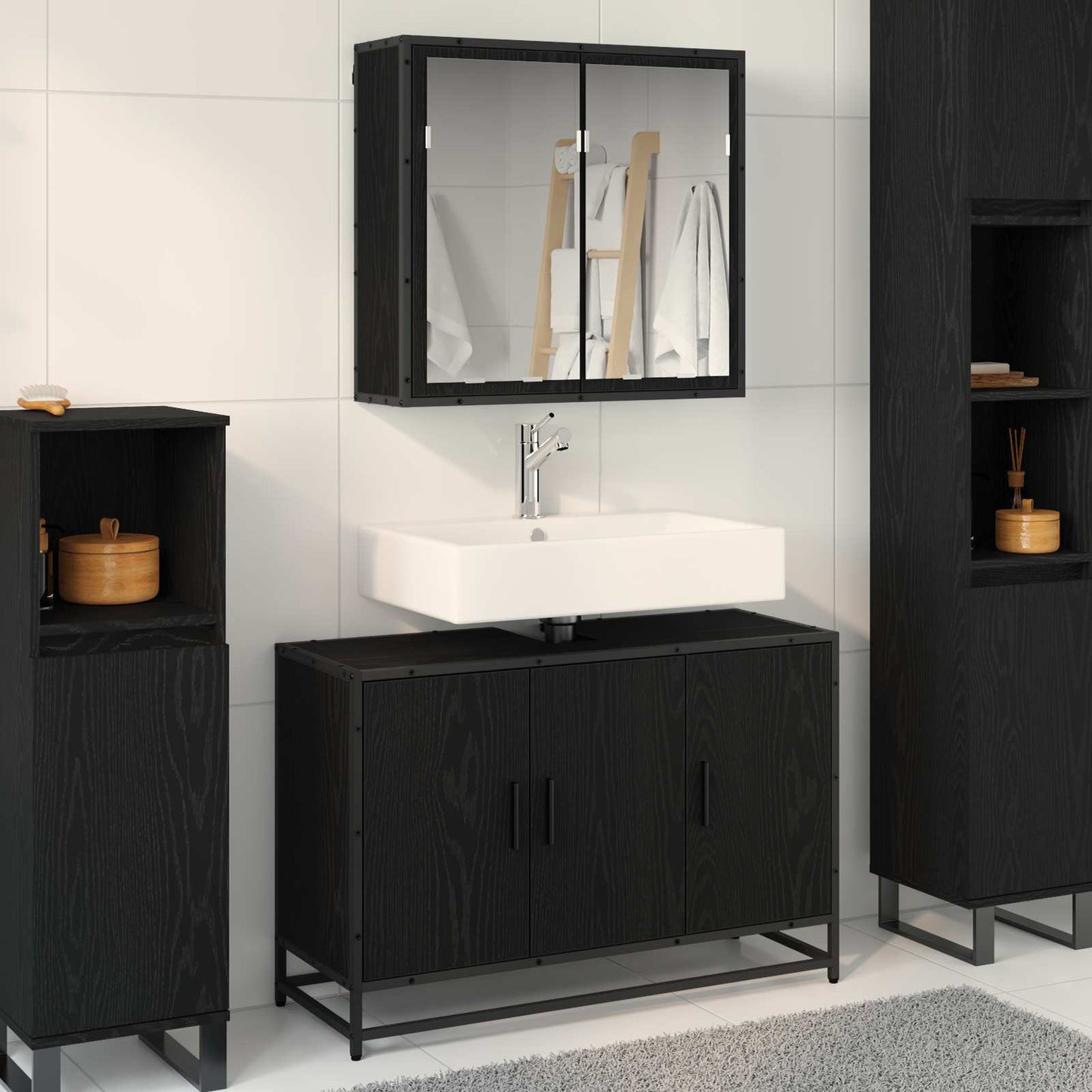 vidaXL Σετ Επίπλων Μπάνιου 2 τμχ. Μαύρη Οξυά 90 x 33 x 60 εκ.