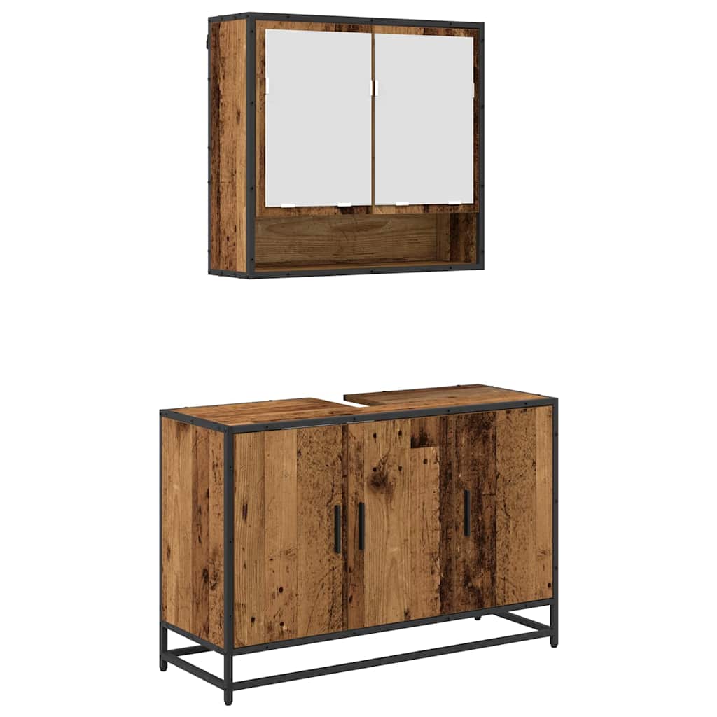 vidaXL Σετ Επίπλων Μπάνιου με ράφι 2 pcs Παλιό Ξύλο Επεξεργασμένο ξύλο