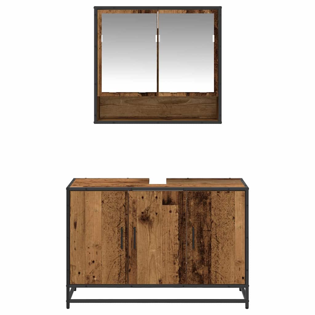 vidaXL Σετ Επίπλων Μπάνιου με ράφι 2 pcs Παλιό Ξύλο Επεξεργασμένο ξύλο