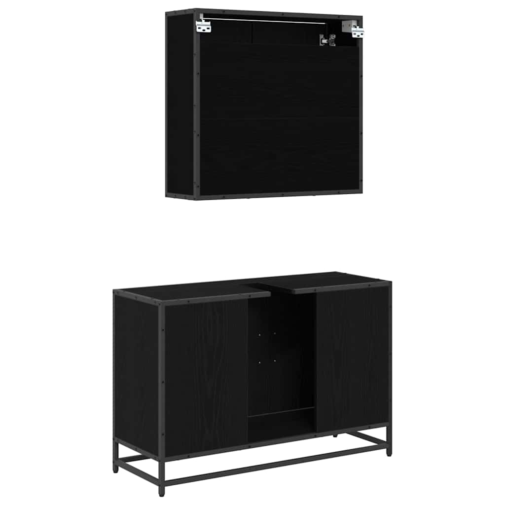 vidaXL Σετ Επίπλων Μπάνιου με ράφι 2 pcs Μαύρη Οξυά Επεξεργασμένο ξύλο