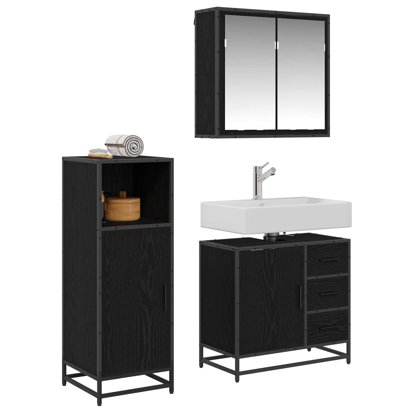 vidaXL Σετ Επίπλων Μπάνιου 3 τμχ. Μαύρη Οξυά 65 x 33 x 60 εκ