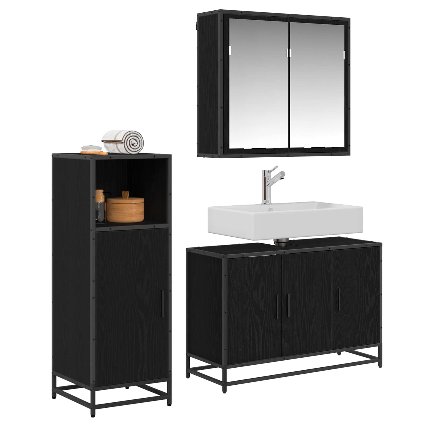 vidaXL Σετ Επίπλων Μπάνιου 3 τμχ. Μαύρη Οξυά 90 x 33 x 60 εκ.