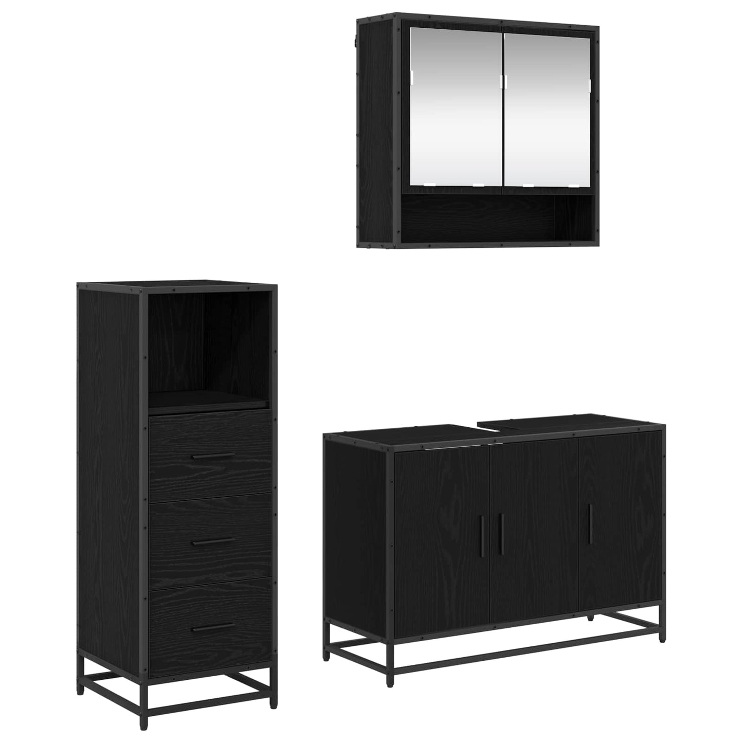 vidaXL Σετ Επίπλων Μπάνιου 3 τμχ. Μαύρη Οξυά 90 x 33 x 60 εκ.