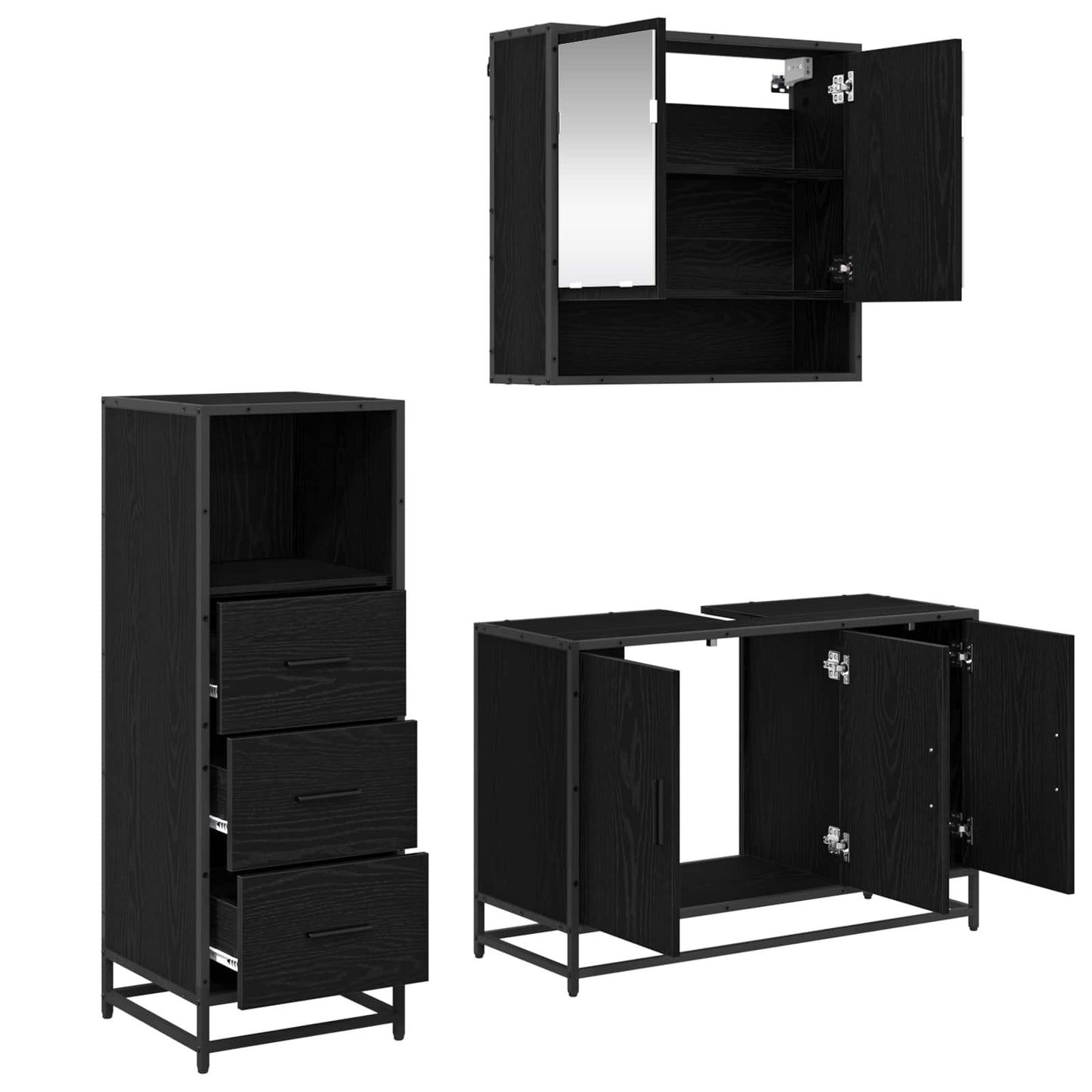 vidaXL Σετ Επίπλων Μπάνιου 3 τμχ. Μαύρη Οξυά 90 x 33 x 60 εκ.
