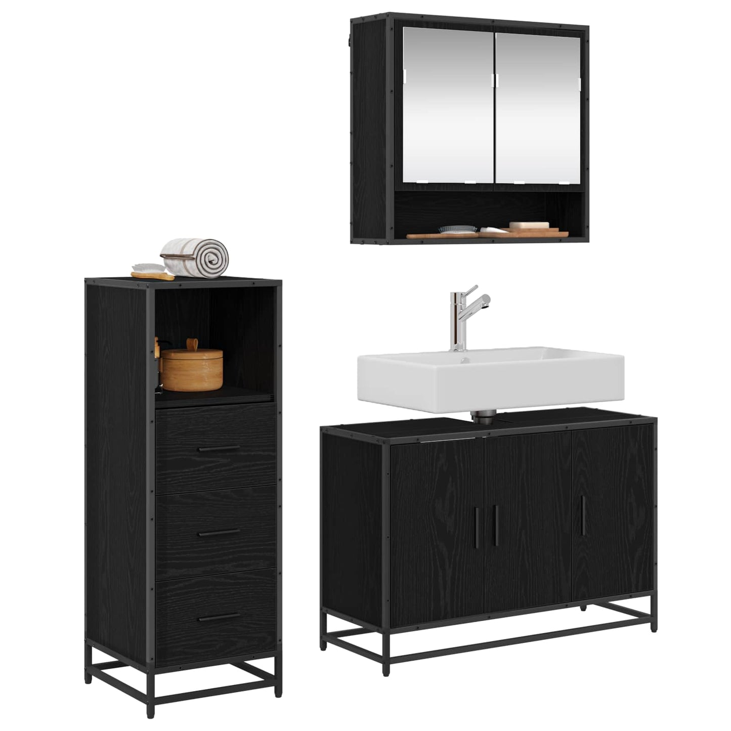 vidaXL Σετ Επίπλων Μπάνιου 3 τμχ. Μαύρη Οξυά 90 x 33 x 60 εκ.