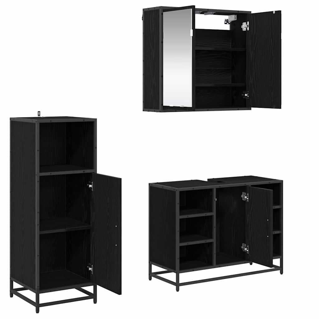 vidaXL Σετ Επίπλων Μπάνιου Επιτοίχιο 3 pcs Μαύρη δρυς 80 x 33 x 60 εκ