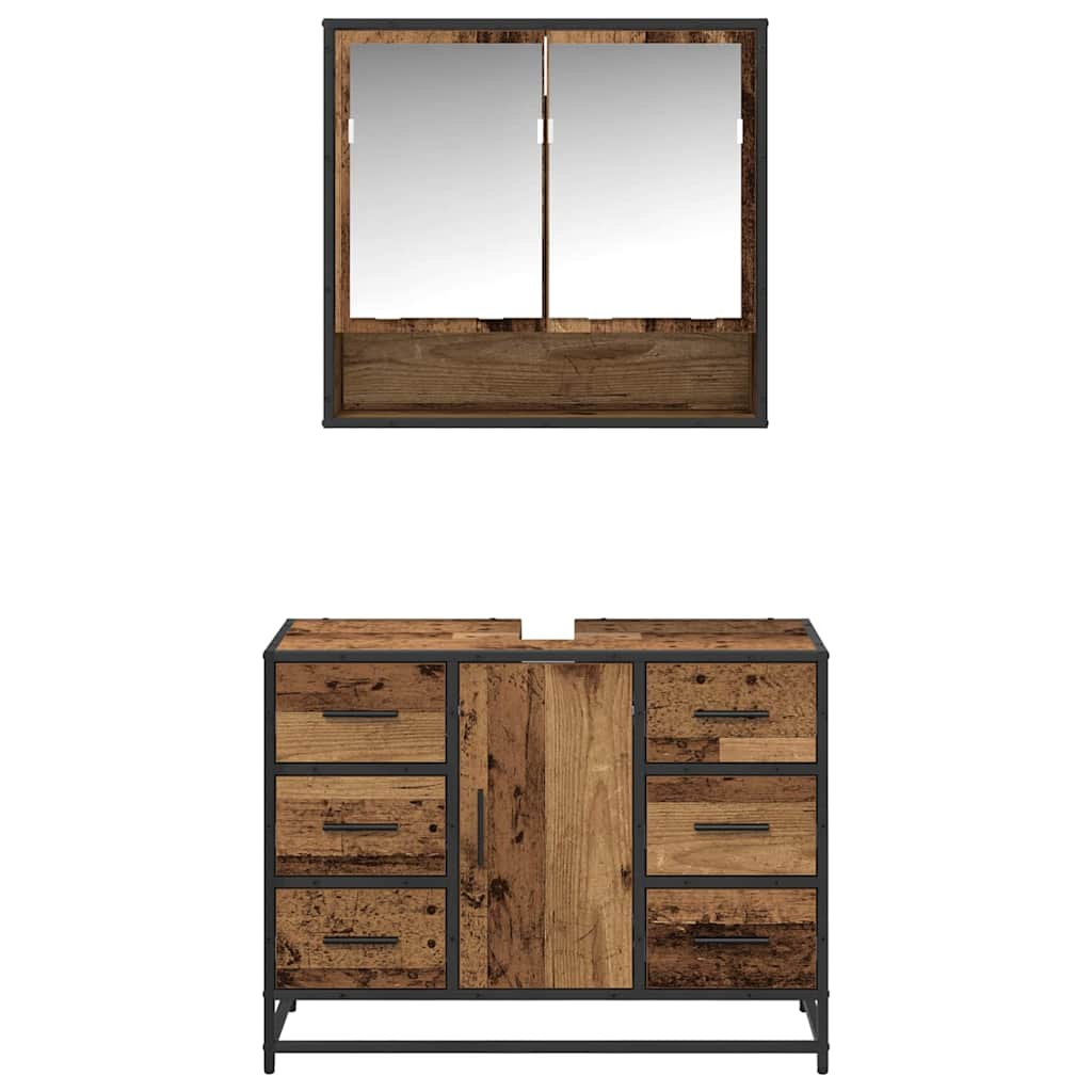 vidaXL Σετ Επίπλων Μπάνιου 2 τμχ. Παλιό Ξύλο 80 x 33 x 60 εκ