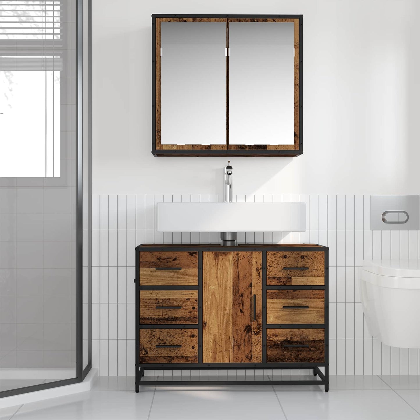 vidaXL Σετ Επίπλων Μπάνιου 2 τμχ. Παλιό Ξύλο 80 x 33 x 60 εκ