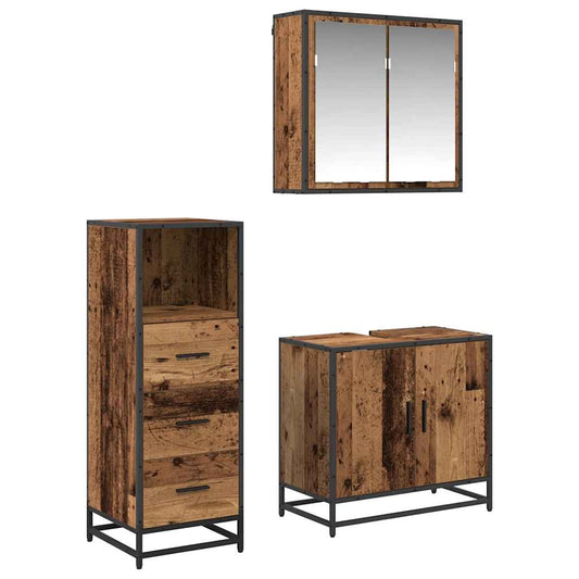 vidaXL Σετ Επίπλων Μπάνιου Επιτοίχιο 3 pcs Παλαιό ξύλο 65 x 33 x 60 εκ