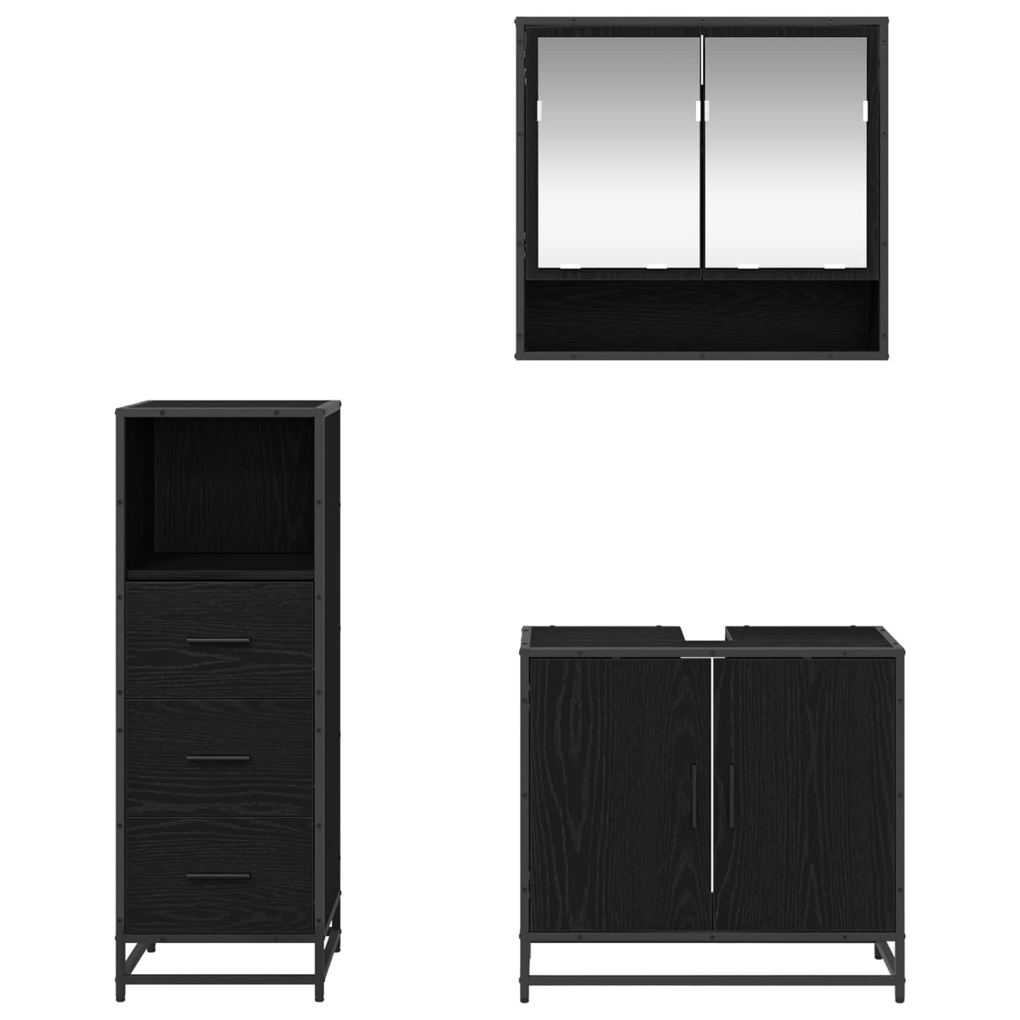 vidaXL Σετ Επίπλων Μπάνιου 3 τμχ. Μαύρη Οξυά 65 x 33 x 60 εκ