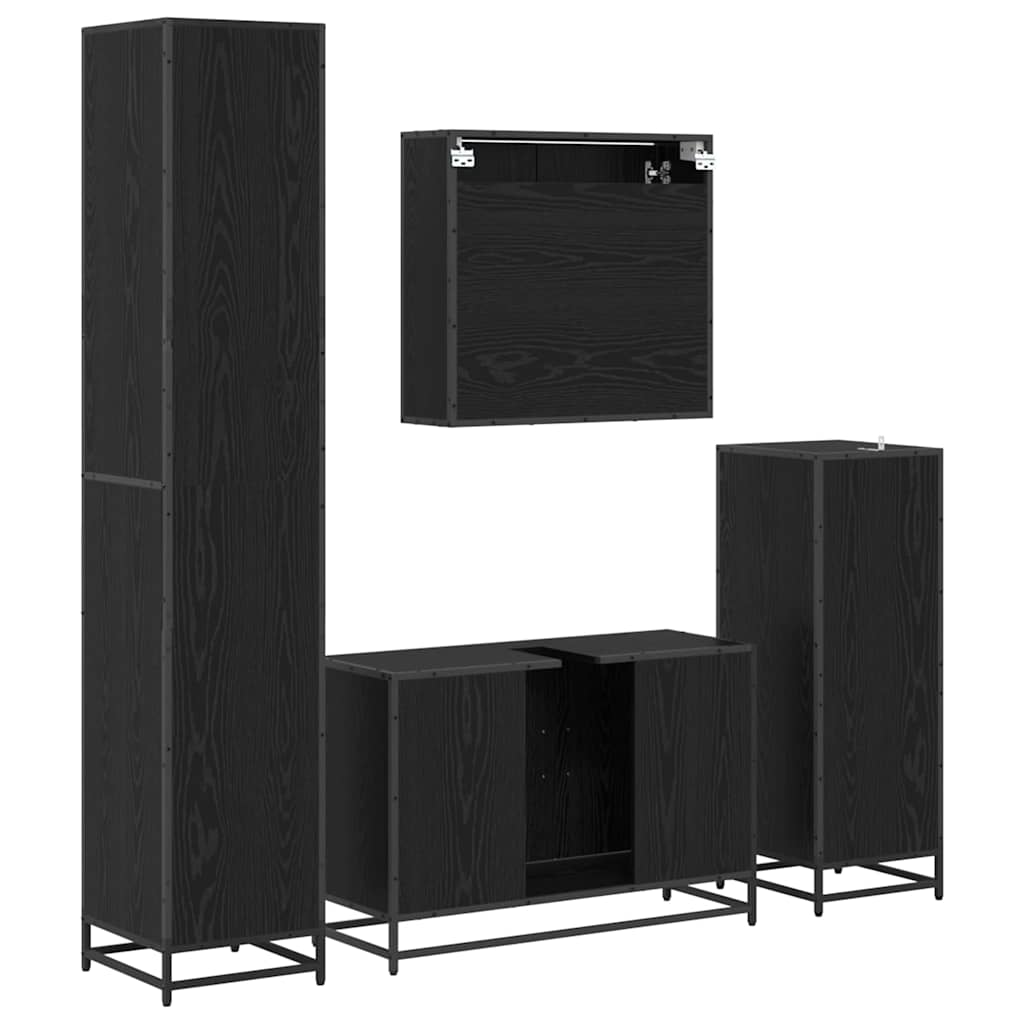 vidaXL Σετ Επίπλων Μπάνιου με ράφι 4 pcs Μαύρη Οξυά Επεξεργασμένο ξύλο