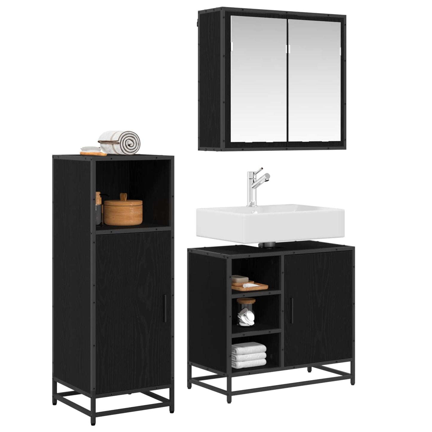 vidaXL Σετ Επίπλων Μπάνιου 3 τμχ. Μαύρη Οξυά 65 x 33 x 60 εκ