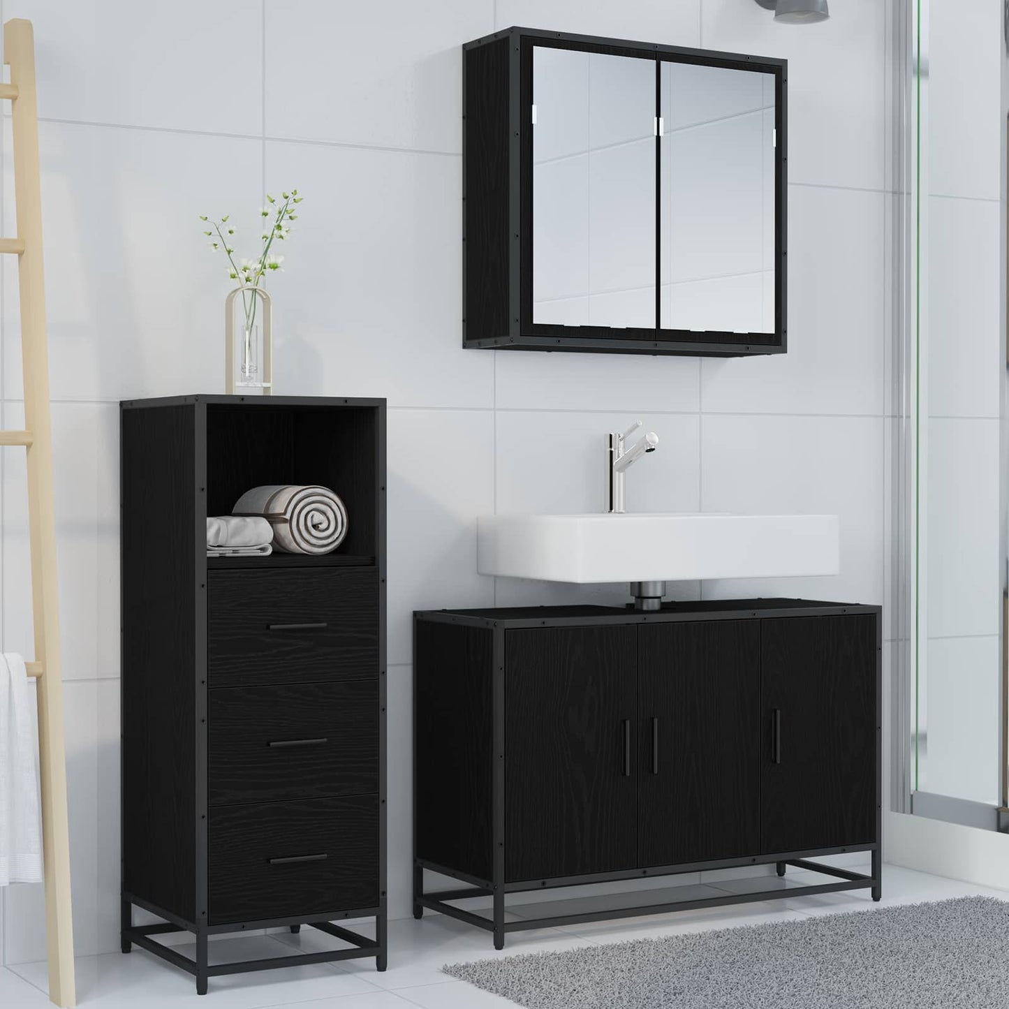 vidaXL Σετ Επίπλων Μπάνιου 3 τμχ. Μαύρη Οξυά 90 x 33 x 60 εκ.