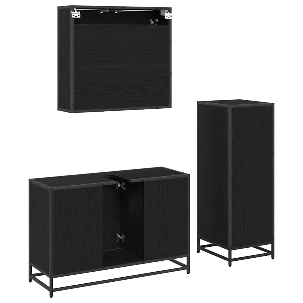 vidaXL Σετ Επίπλων Μπάνιου Επιτοίχιο 3 pcs Μαύρη δρυς 90 x 33 x 60 εκ.