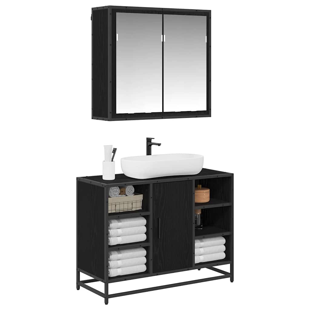 vidaXL Σετ Επίπλων Μπάνιου Επιτοίχιο 2 pcs Μαύρη δρυς 80 x 33 x 60 εκ