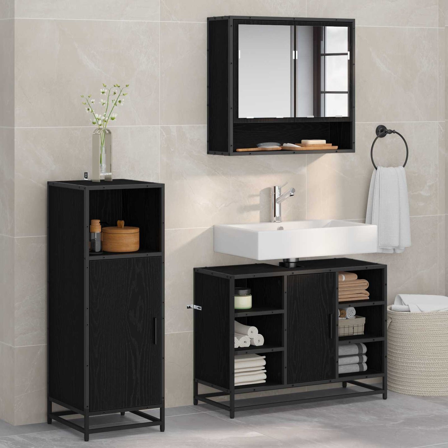 vidaXL Σετ Επίπλων Μπάνιου 3 τμχ. Μαύρη Οξυά 80 x 33 x 60 εκ