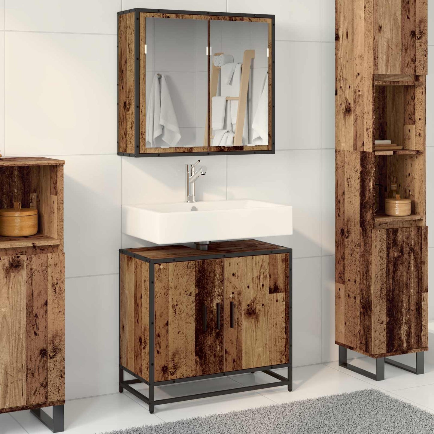 vidaXL Σετ Επίπλων Μπάνιου 2 τμχ. Παλιό Ξύλο 65 x 33 x 60 εκ