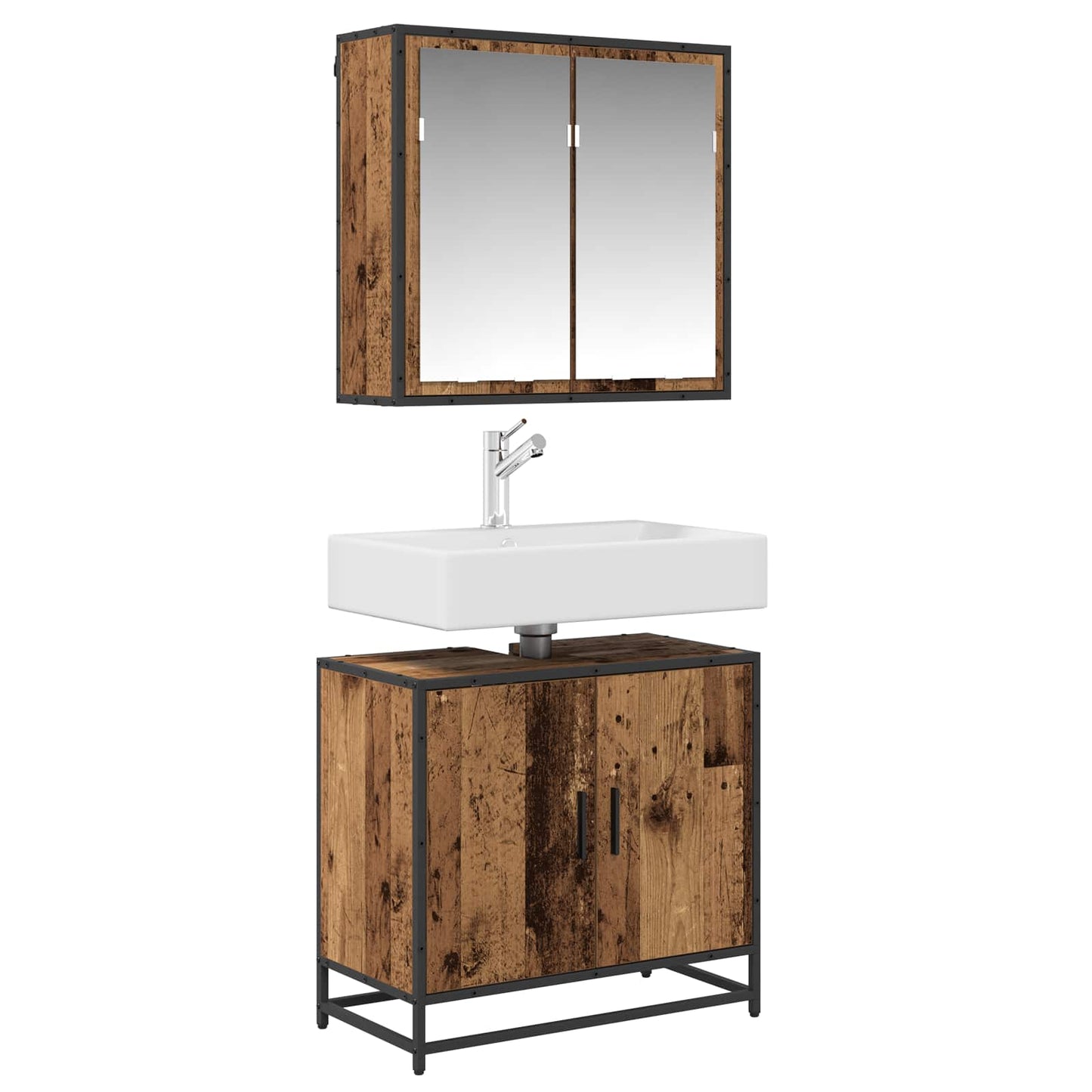 vidaXL Σετ Επίπλων Μπάνιου 2 τμχ. Παλιό Ξύλο 65 x 33 x 60 εκ