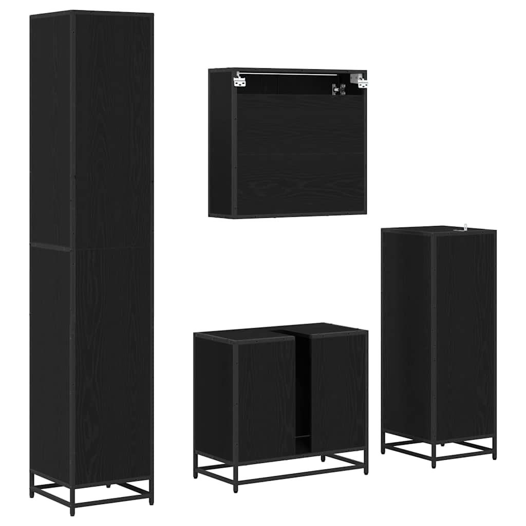 vidaXL Σετ Επίπλων Μπάνιου με ράφι 4 pcs Μαύρη Οξυά Επεξεργασμένο ξύλο