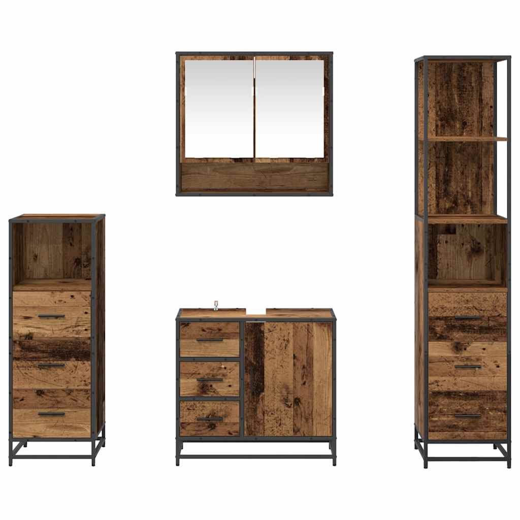 vidaXL Σετ Επίπλων Μπάνιου με ράφι 4 pcs Παλιό Ξύλο Επεξεργασμένο ξύλο
