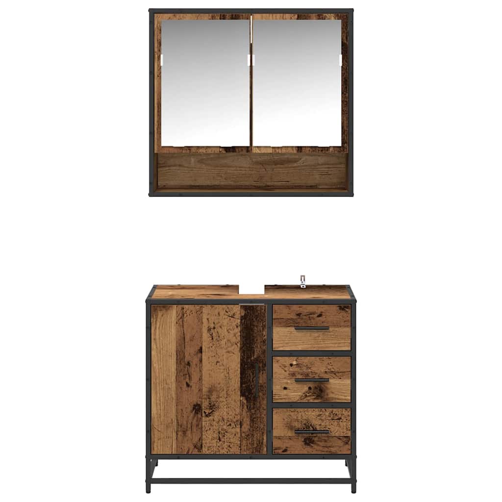 vidaXL Σετ Επίπλων Μπάνιου με ράφι 2 pcs Παλιό Ξύλο Επεξεργασμένο ξύλο