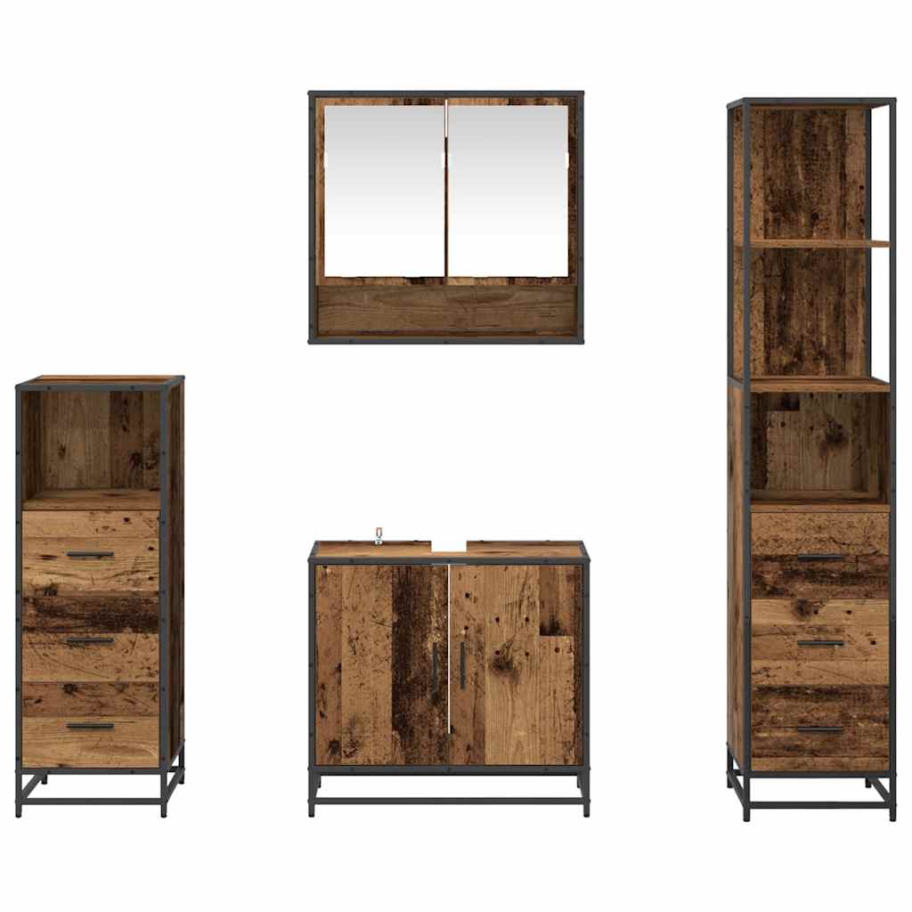 vidaXL Σετ Επίπλων Μπάνιου με ράφι 4 pcs Παλιό Ξύλο Επεξεργασμένο ξύλο
