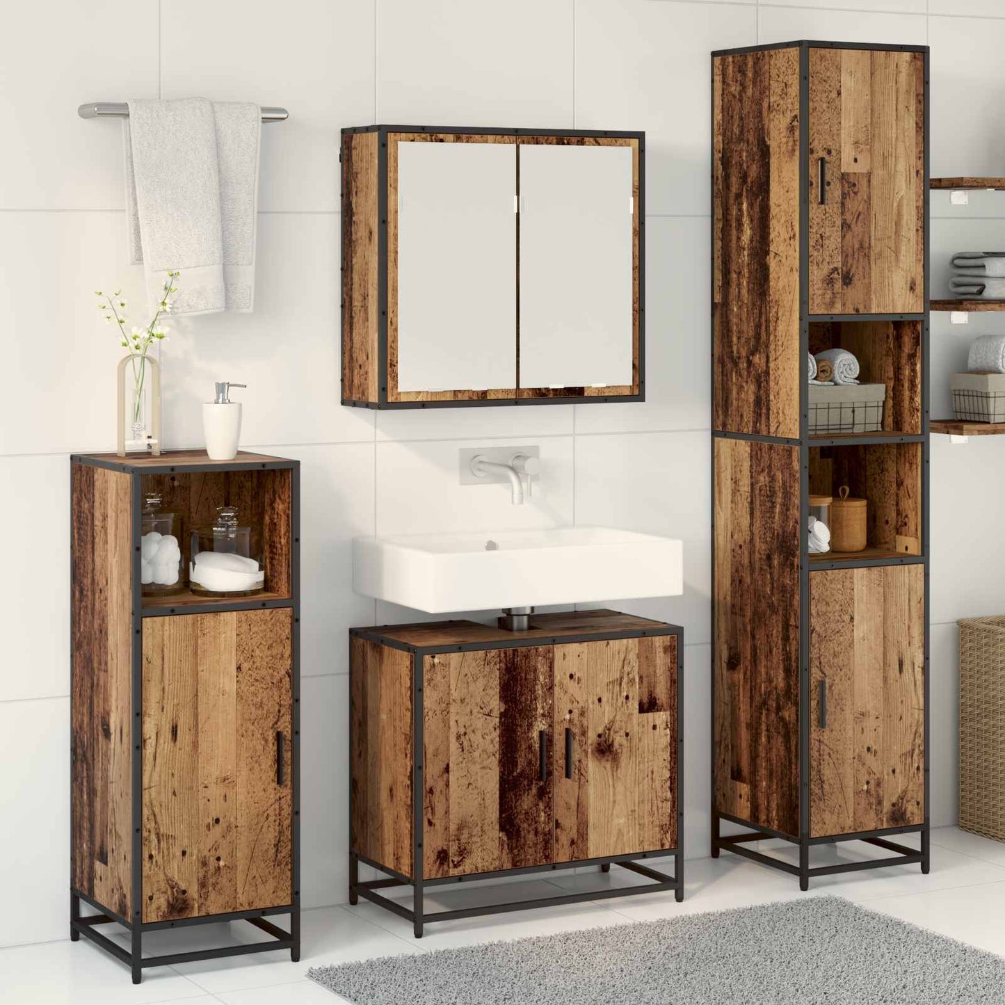 vidaXL Σετ Επίπλων Μπάνιου 3 τμχ. Παλιό Ξύλο 65 x 33 x 60 εκ