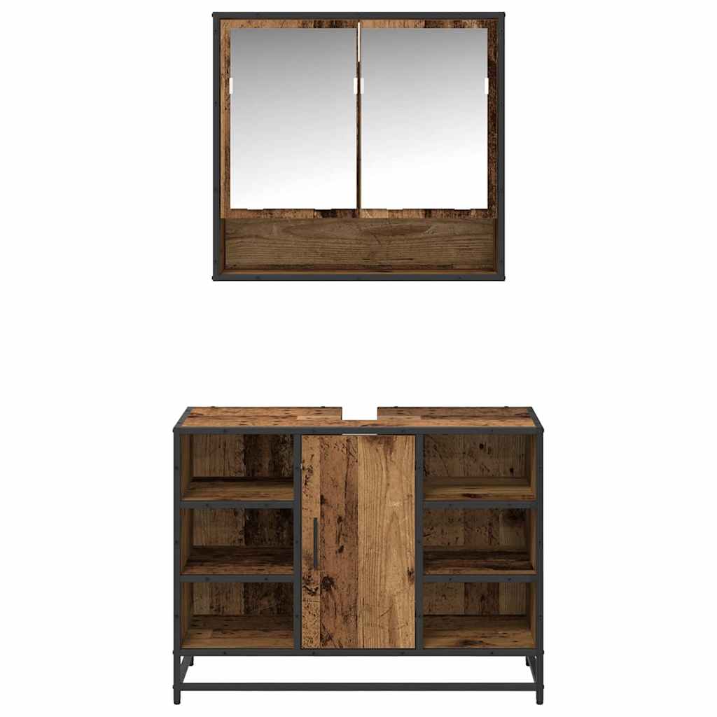 vidaXL Σετ Επίπλων Μπάνιου με ράφι 2 pcs Παλιό Ξύλο Επεξεργασμένο ξύλο