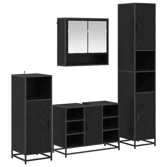 vidaXL Σετ Επίπλων Μπάνιου με ράφι 4 pcs Μαύρη Οξυά Επεξεργασμένο ξύλο