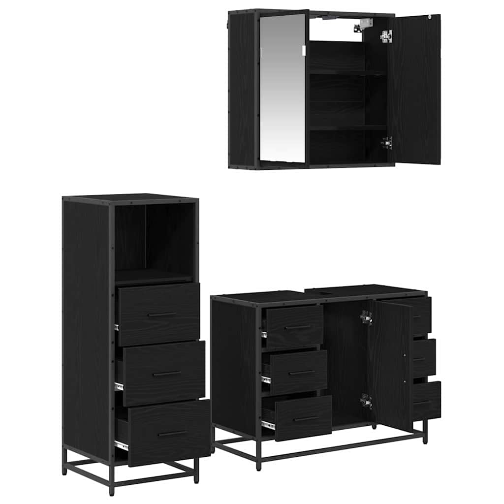 vidaXL Σετ Επίπλων Μπάνιου με συρτάρι 3 pcs Μαύρη δρυς 80 x 33 x 60 εκ