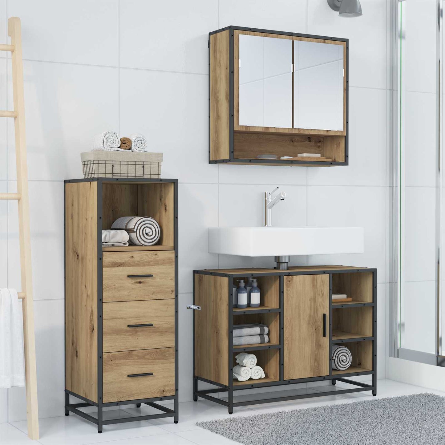 vidaXL Σετ Επίπλων Μπάνιου 3 τμχ. Artisan Oak 80 x 33 x 60 εκ