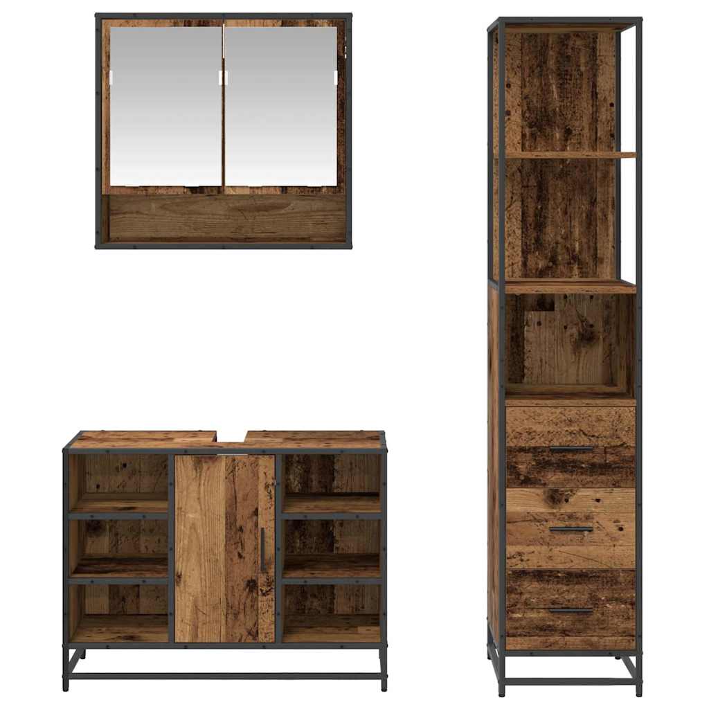 vidaXL Σετ Επίπλων Μπάνιου με ράφι 3 pcs Παλιό Ξύλο Επεξεργασμένο ξύλο