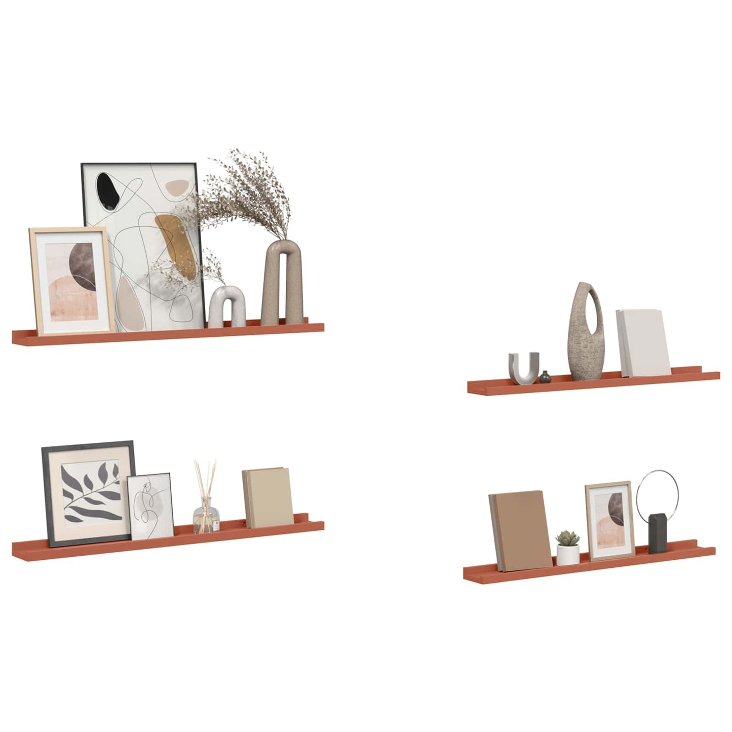 vidaXL Ράφι Τοίχου 4 pcs Κόκκινο 80 x 9 x 3 cm Επεξεργασμένο ξύλο