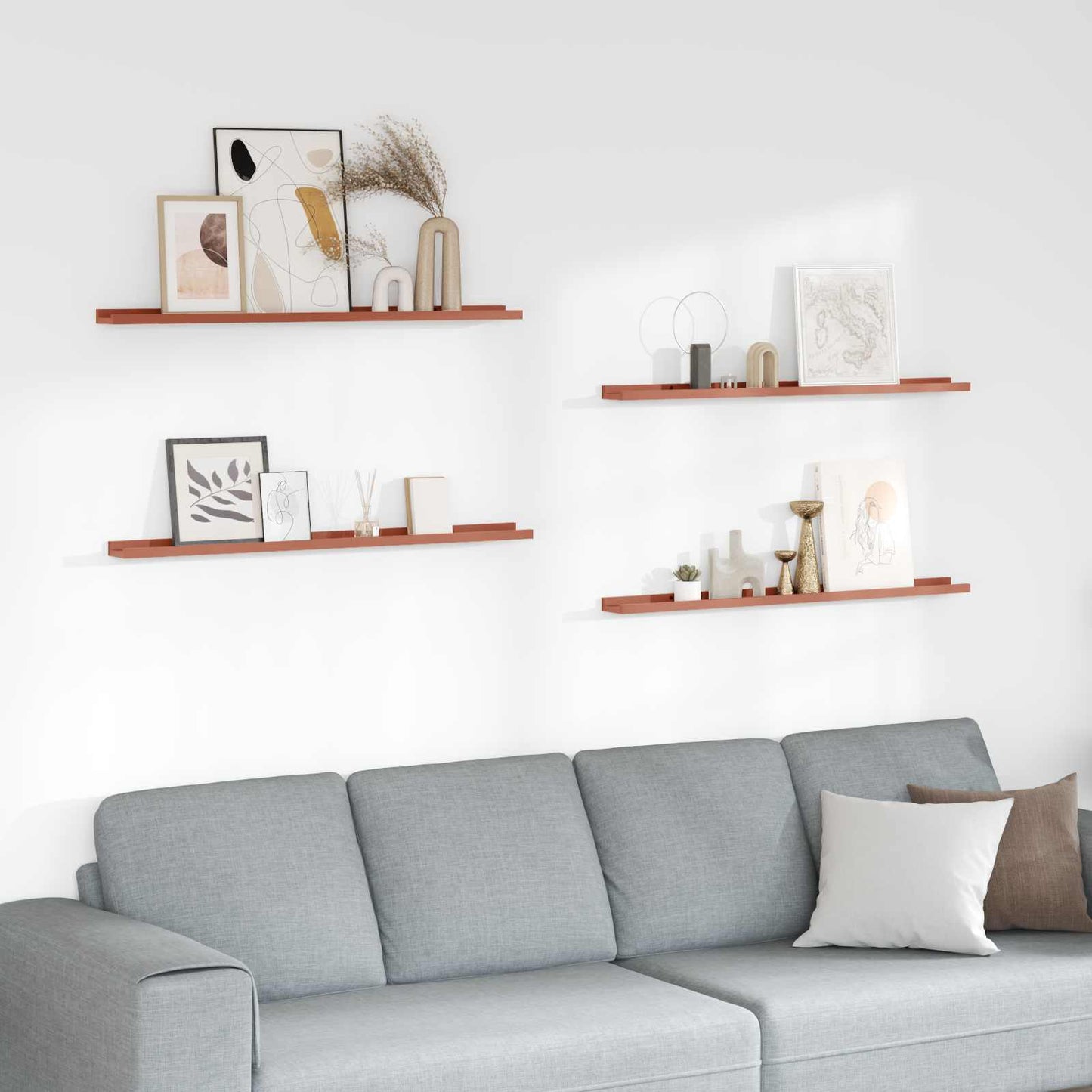 vidaXL Ράφι Τοίχου 4 pcs Κόκκινο 100 x 9 x 3 cm Επεξεργασμένο ξύλο